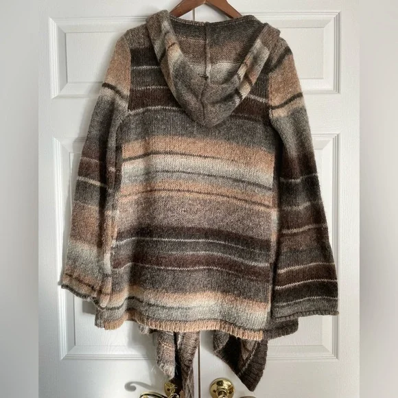 Michael Kors Open-Front Hooded Cardigan Sweater Brown Tan Cream Earth Tones S - Picture 5 of 10